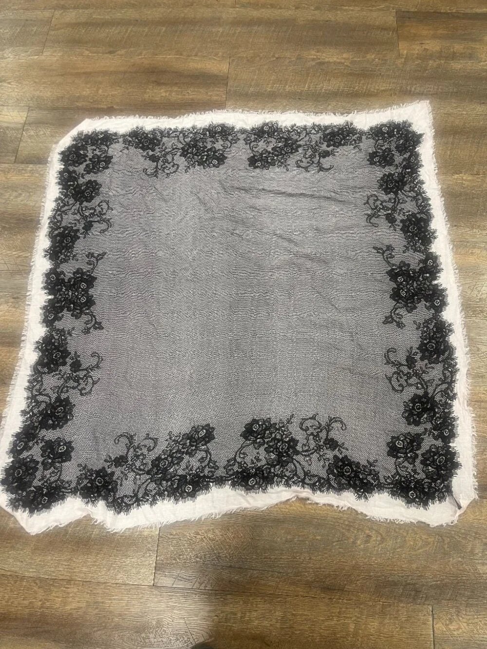 Express Oversized Black Cream Floral Lace Print Square Scarf Wrap